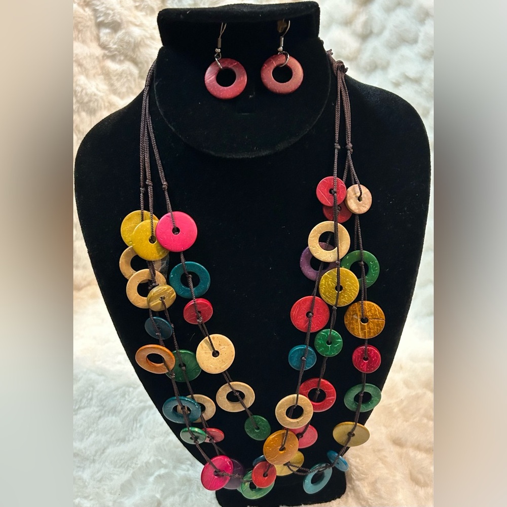 Bohemian Style Wooden Colorful Necklace and Earrings